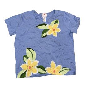 VINTAGE Quaker Factory XL Light Blue Beaded Floral Embellished Shirt Grandmacore